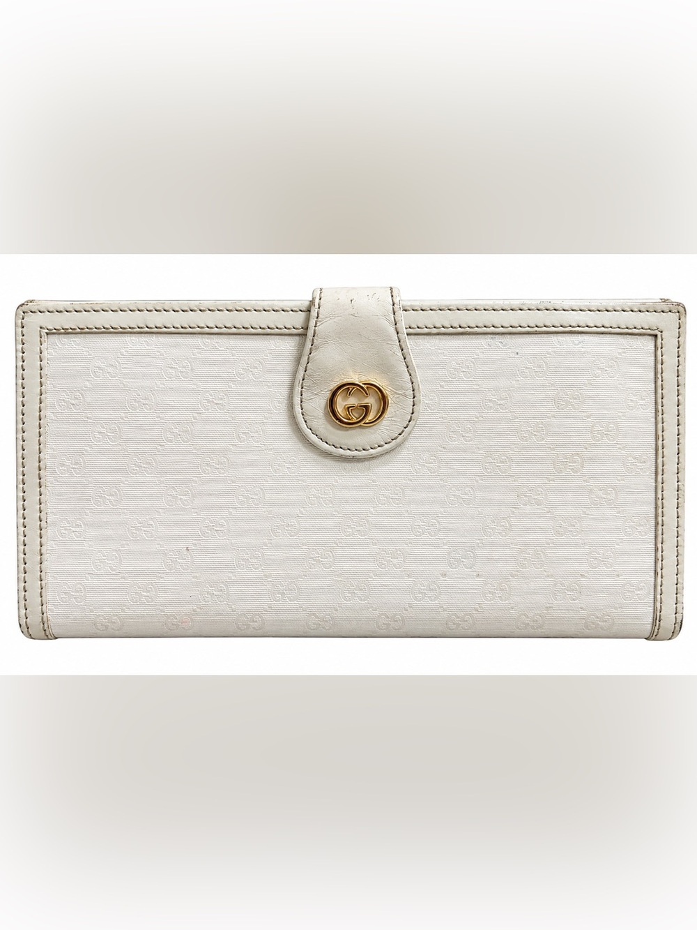 Gucci Cream GG Monogram Leather Wallet with Gold Double G